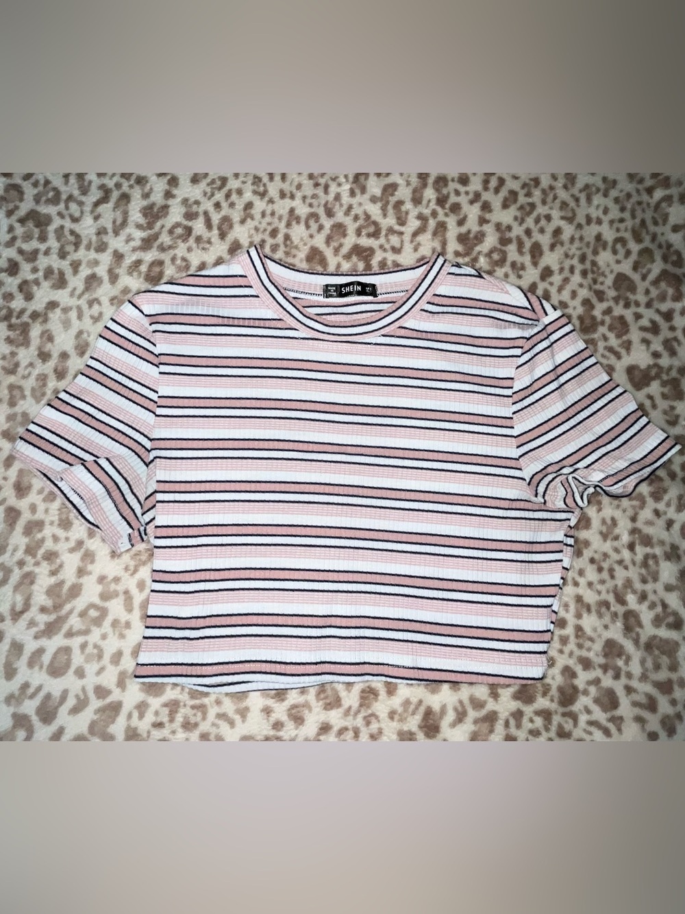 SHEIN - Pink Striped Ribbed Crop Top